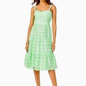Lilly Pulitzer Marjorie Eyelet Midi Dress sz: 2 Lime Green